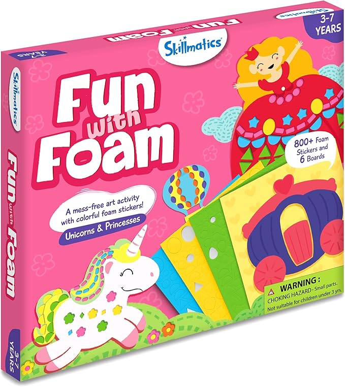 Skillmatics Foam Sticker Art Activity - Unicorns & Princesses, Mess-Free Fun for Kids, 800+ 3D Foam Stickers, DIY Felt Craft Kits, Gifts for Girls & Boys Ages 3, 4, 5, 6, 7