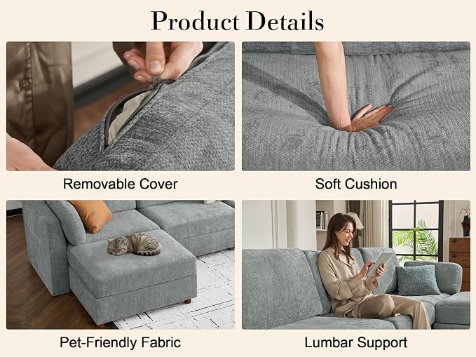 115'' Oversized Modular Sectional Sofa, Solid Wood Frame Sofa, Removable - Image 7