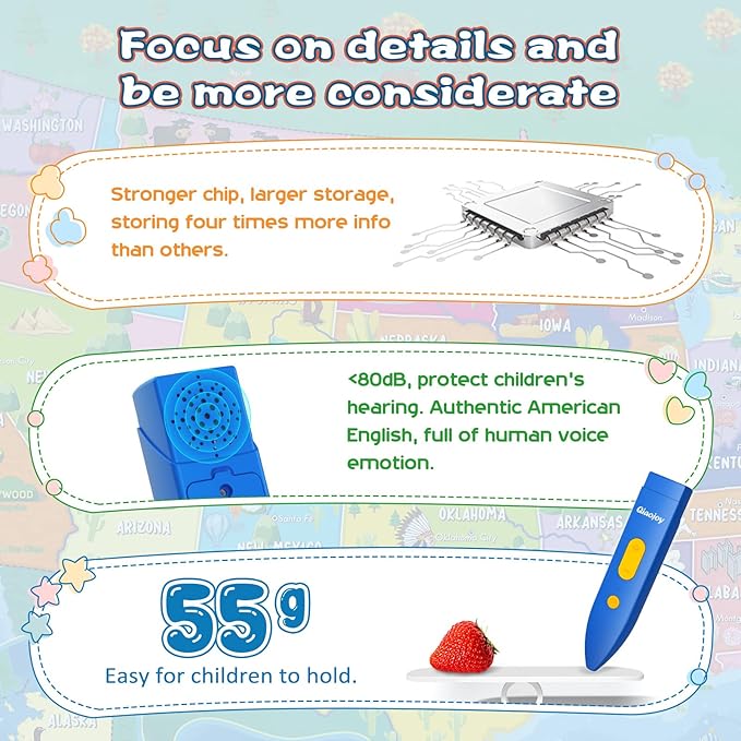 Bilingual Interactive for Kids Talking USA Map for Kids Learning, Geography Toys Games Educational Electronic Map Christmas Personalized Gift/Toys for 4 5 6 7 8 9 10 Year Old Girls/Boys