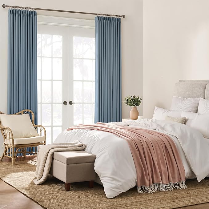 KEQIAOSUOCAI Dusty/Stone/Slate Blue Pleated Blackout Curtains 84 Inch Drop 2 Panels, Heat and Full Light Blocking Thermal Insulated Drapes for Bedroom Pinch Pleat with Hooks,40" W x 84" L