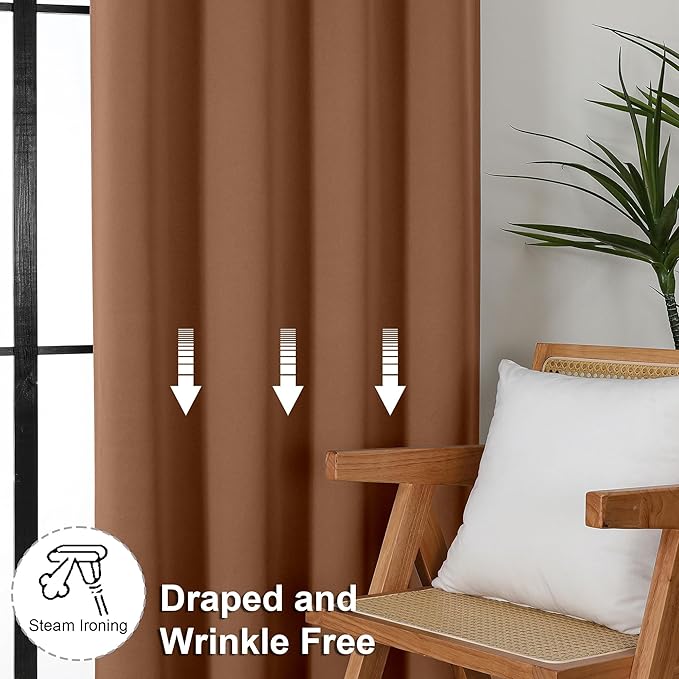 Simplebrand Ava Sun Baked Blackout Curtains for Bedroom 96 Inches Long 2 Panels, Solid Thermal Insulated, Energy Saving Living Room Window Treatment Curtains Blackout Drapes, W40 x L96 Inch, Sun Baked