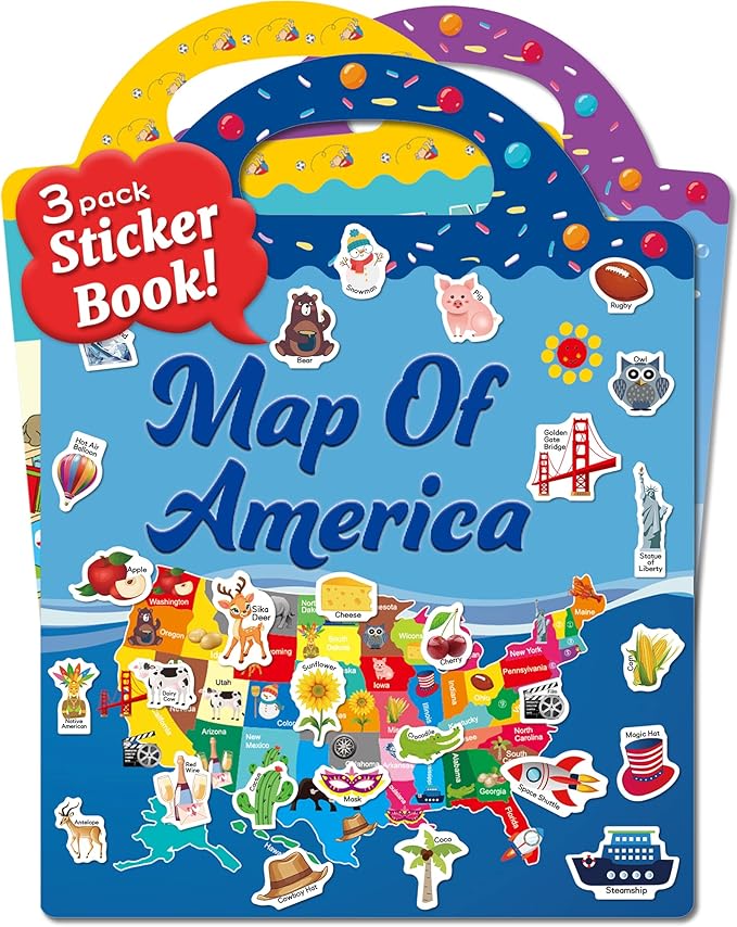 Benresive Reusable Sticker Books for Kids 2-4, Sticker Books for Toddlers 1-3 2-4, Toddler Travel Toys Activities Crafts Gifts - America Map, Fairy, My House