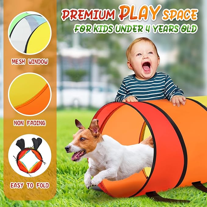 Moncoland Kids Play Tunnel Tent for Toddlers, Pack of 2 Colorful Pop Up Crawl Tunnel Toy Baby or Pet, Collapsible Gift Boy and Girl Tunnel Indoor Outdoor Game
