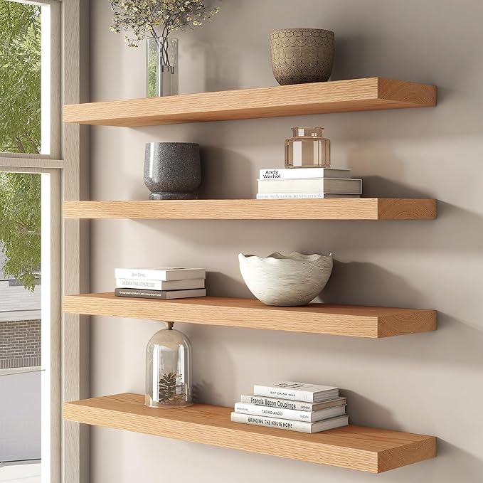 Floating Shelves for Wall, USA-Sourced Oak Wood 48 Inch Long Wall Shelves, Natural Wooden Wall Mounted Picture Ledge Shelf, Nursery Book Storage Shelf Kids Bookshelf, Display Shelf for Bathroom