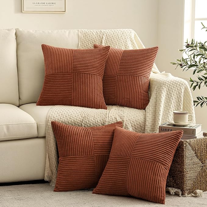 MIULEE Boho Farmhouse Rust Decorative Throw Pillow Covers 18x18 Inch 4 Packs - Image 3