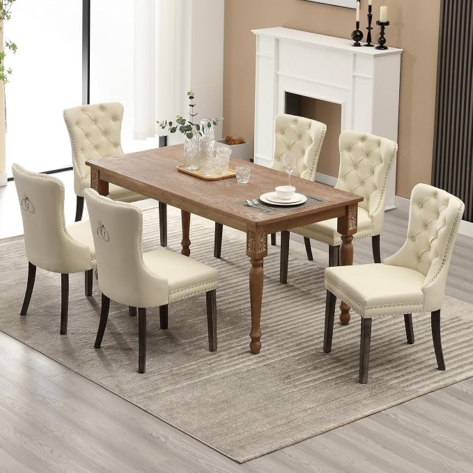 KCC Faux Leather Dining Chairs Set of 6, Upholstered High-end Tufted Dining - Image 9