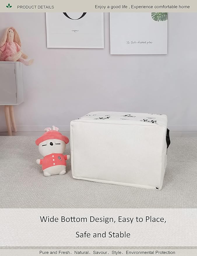Rectangular Fabric storage box, decorative basket and finishing basket with handle are used for the storage of clothes, books and sundries (Bulldog) 14.9’’L ×10.2’’W×9.05’’H inches