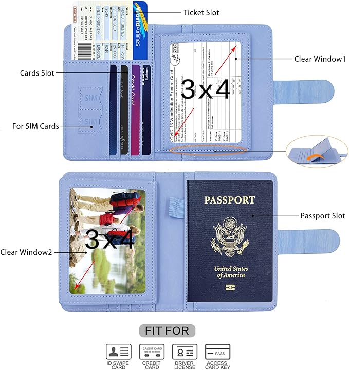 Melsbrinna Rfid Passport Holder for Travel women/Men, Cute Passport Wallet Rfid Blocking Card Slots, Rfid Passport Cover/CaseTravel Wallet, Passport Book Holder (1, Blue4)
