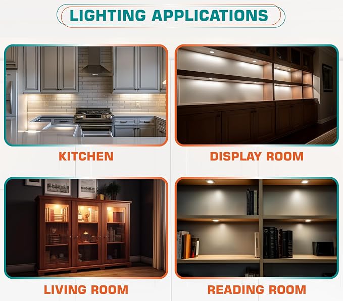 Book Case Lights, Mini Under Shelf Cabinet Puck Lihgting, 120V Wall Plugged in - Image 7