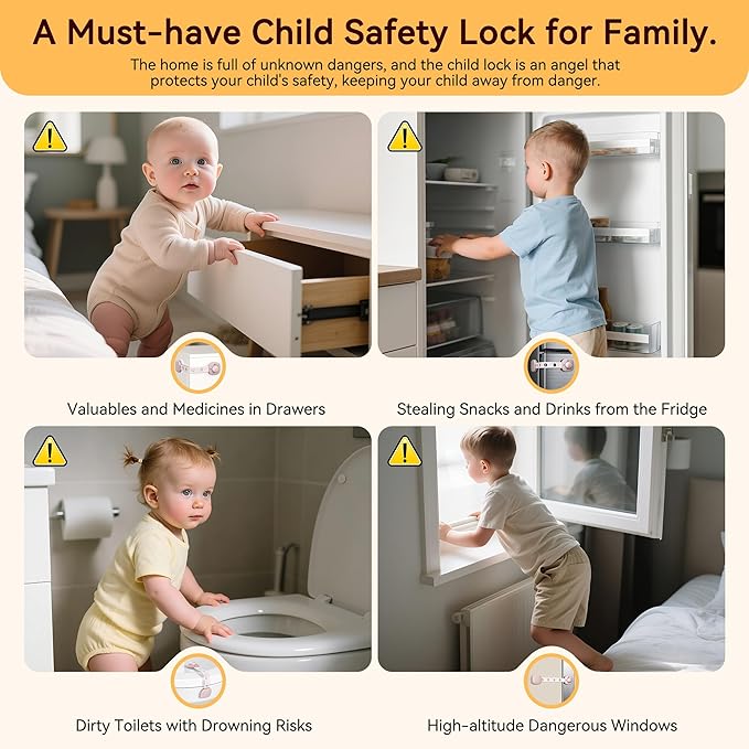 2 Pack Cabinet Locks/Refrigerator Locks Baby Proofing - Child Proof Locks for Drawer, Refrigerator, Fridge, Toilet Seat-No Screws or Tools Required (2 Pack-Pink Locks)