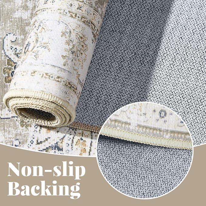 jinchan Long Hallway Runner Rug 2x12 Machine Washable Runner Rug Taupe Vintage Floral Design Non-Slip Ultra-Thin for Kitchen Laundry Room Bedroom Farmhouse (2‘x12',Taupe)