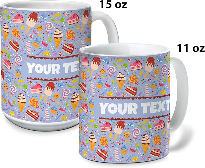 Personalized Mug for Kids - Sweets - Custom Name/Text, Ceramic Hot Chocolate/Cocoa/Coffee Cup for Boys/Girls, Birthday/Christmas/Holiday Gift - 15 oz, Navy Blue Handle