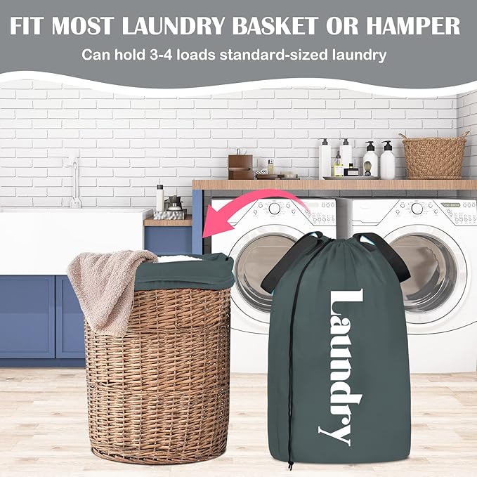 Sylfairy 2 Pack XL Laundry Bag with Strap,Heavy Duty Travel Laundry Bag,Rip-Stop Dirty Clothes Shoulder Bag with Drawstring,Easy Fit a Laundry Hamper or Basket Travel Essentials