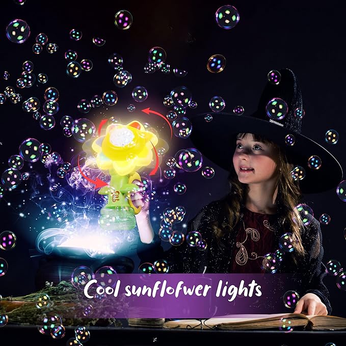 Sunflower Bubble Machine for Kids Automatic Flower Bubble Toy with Colorful Lighting for Toddlers Handheld 20000+Bubbles 3 Modes Fun Swing Dance Bubble Maker Blower Blaster Outdoor Toys Type-C Green