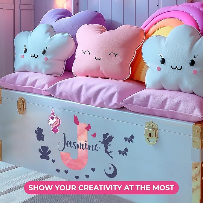 Custom Stickers Name Wall Decor I Personalized Name Sign for Room Decor | Multiple Custom Name & Initial I Decal for Baby Girl Nursery Decor I Nursery Wall Decal for Baby (C. Pink Sky)