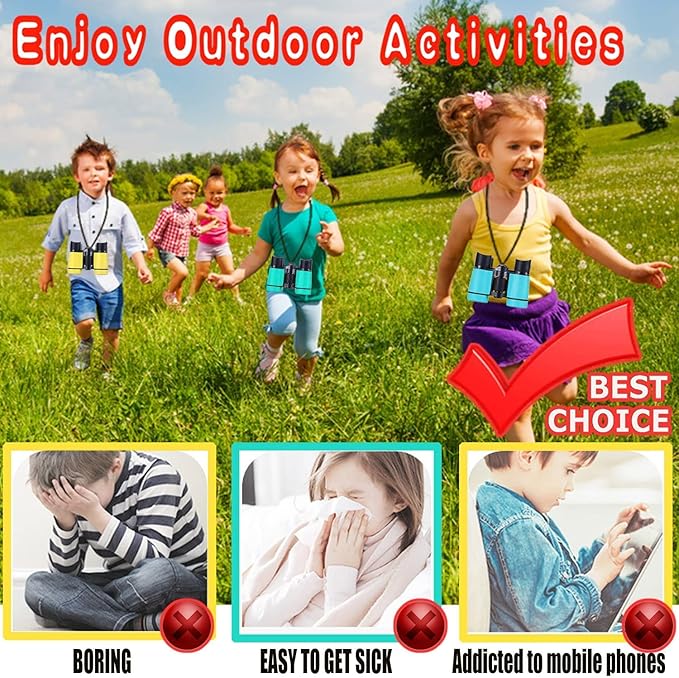 Kids Binoculars Best Gifts for 3-12 Years Boys Girls High-Resolution Optics Shockproof Mini Compact Binocuolar Toys Folding Small Telescope for Bird Watching Camping Outdoor Play