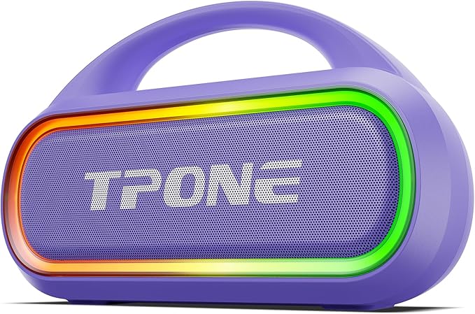TPone Portable Bluetooth Speaker, 30W (Peak) Wireless Speaker for Outdoor, Up to 12H Playtime, IPX5 Waterproof with Light, TWS Pairing, for Home/Party/Outdoor/Beach, Birthday Gift (Chilled Lilac)