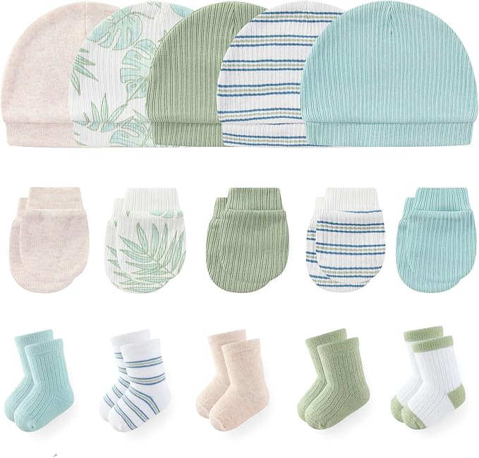 Newborn Baby Boy Girl Caps Mittens Socks Set Cotton Baby Essentials Accessories (Hats+Gloves+Socks)