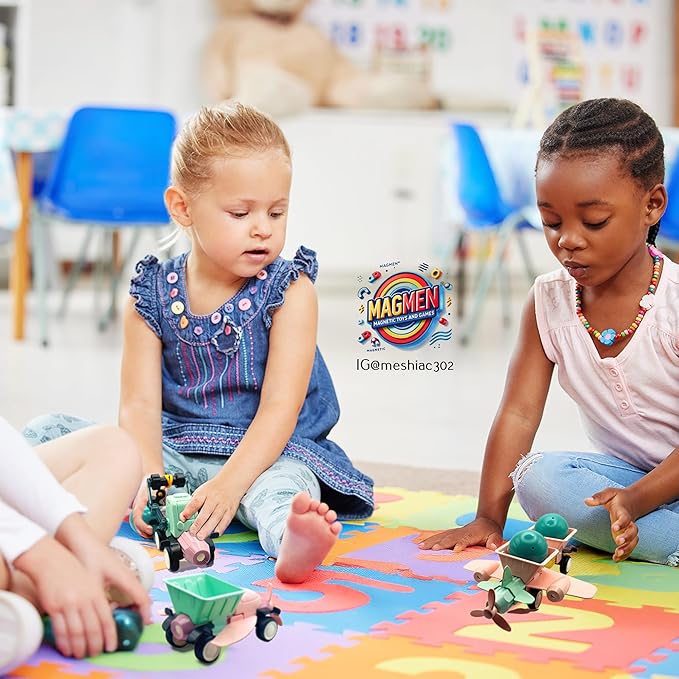 MAGMEN Mini Movers: Magnetic Blocks Building Set - Build Cars, Trucks, Planes & More! Fun & Imaginative STEM Learning Toys (79 pcs) for Kids Ages 3