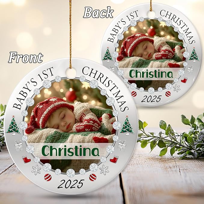 Personalized Baby Photo Christmas Ornament 2025 - Baby’s First Holiday Keepsake - Custom NewbornOrnament - Sweet Gift for New Parents Mom Dad - Gift for Parents Welcoming Newborn