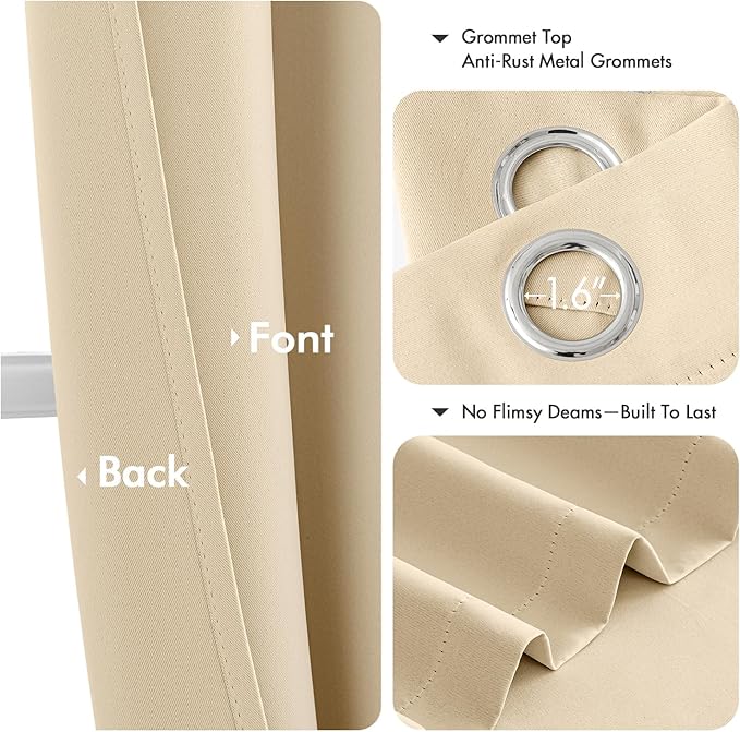 MIULEE Cream Beige Blackout Curtains for Bedroom Living Room 96 Inches Long 2 panels, Thermal Insulated Room Darkening Drapes Solid Grommet Top Noise Reducing Light Blocking Window Curtains 40x96 Inch