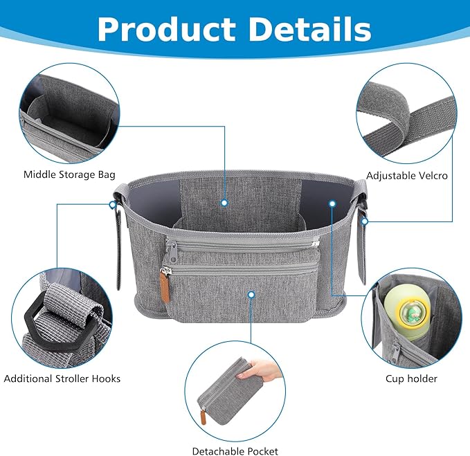 Accmor Universal Stroller Organizer with Detachable Phone Bag, Stroller Bag Caddy Organizer Stroller Accessories for Uppababy, Baby Jogger, Nuna, Doona, Britax Strollers