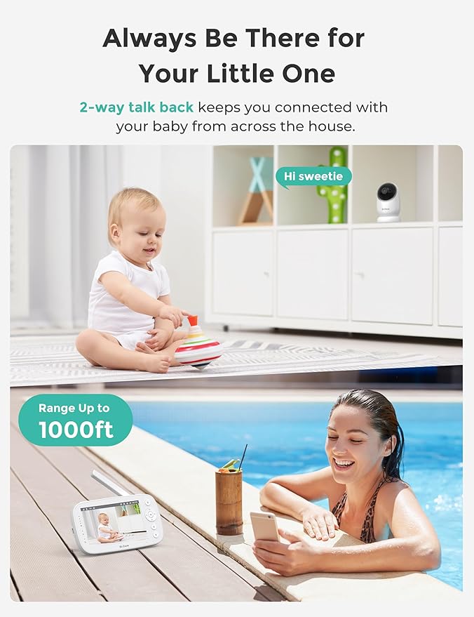 NovaView Video Baby Monitor - 5” 1080P Display, Ultra-Low Radiation, 5000mAh Battery, Clear Night Vision, Real-Time/VOX, 2X/4X Zoom, 1000ft Range, 2-Way Audio, Pan & Tilt, No WiFi Baby Camera