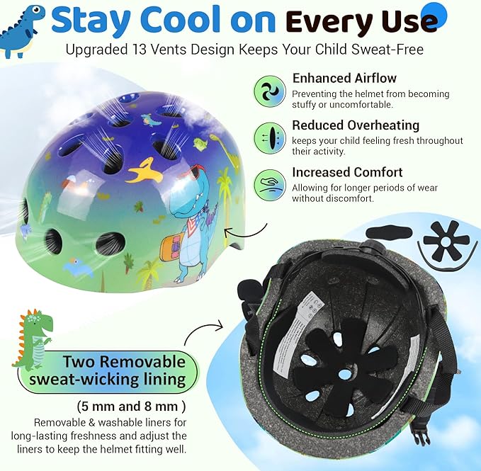 Vvinca Kids Toddlers Bike Helmet Adjustable for Ages 3-5-8 Years, Knee Pads and Elbow Pads Set Wrist Guard Sports Protective Gear Set for Roller Skate Bicycle Skateboard Scooter Girl Boy Birthday Gift