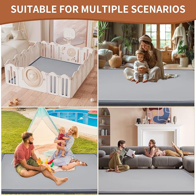 SUNYRISY Baby Play Mat for Floor, 1.4in Thick Memory Foam Padded Play Mats for Baby, Soft Velvet Infants Toddler Kids Play Mat Non-Slip Bottom, Crawling Baby Rugs for Nursery 80x80in