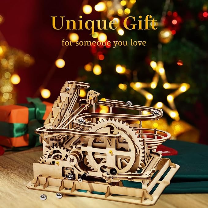 ROKR 3D Wooden Puzzles Marble Run Set - Mechanical Model Kit for Adults DIY Roller Coaster Toys Gifts for Boys/Girls (Marble Parkour)