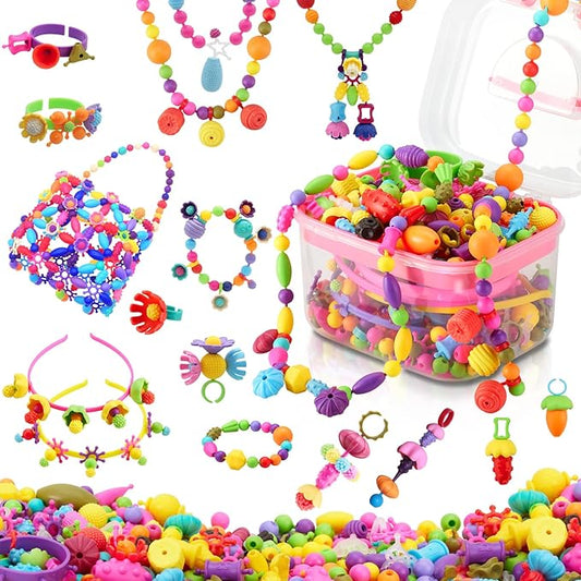Arthopt Pop Beads, Jewelry Making Kit for 3 4 5 6 7 8 Years Old Girls, Arts and Crafts for Kids,Large Snap Beads DIY Necklace Bracelets Ring Set, Birthday Party Holiday Gift