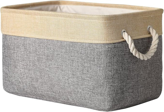 TheWarmHome Storage Basket - 15.7L×11.8W×8.3H 1 Pack Large Baskets for Organizing Shelves, Storage Bins for Clothes Book Shelf Home Fabric Storage Cubes (Gold and Grey)