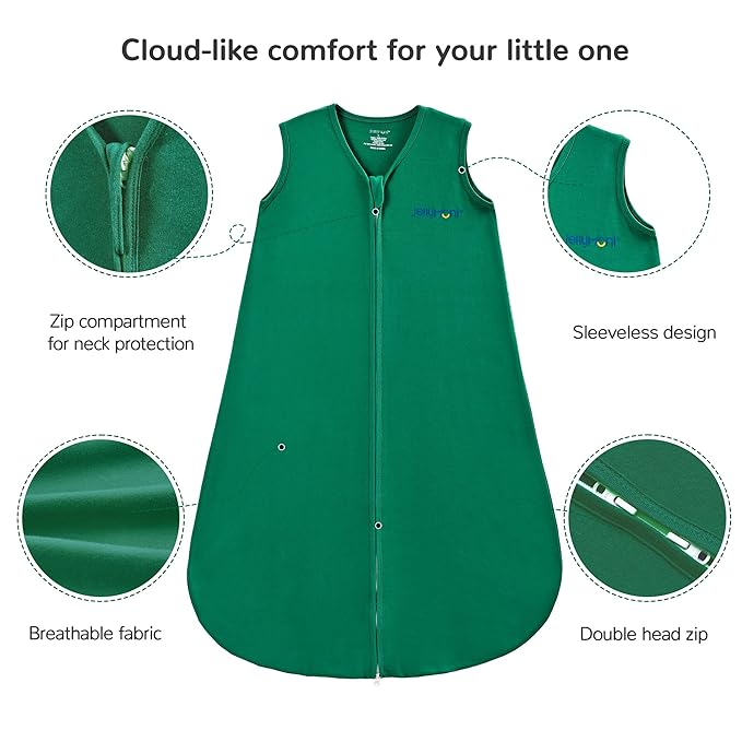 JELLYMONI Baby Sleep Sack 6-12 Months 100% Cotton Wearable Blanket, 0.5 TOG Soft Lightweight Toddler Sleeping Sack 3 Pack 2-Way Zipper Newborn Sleep Sacks
