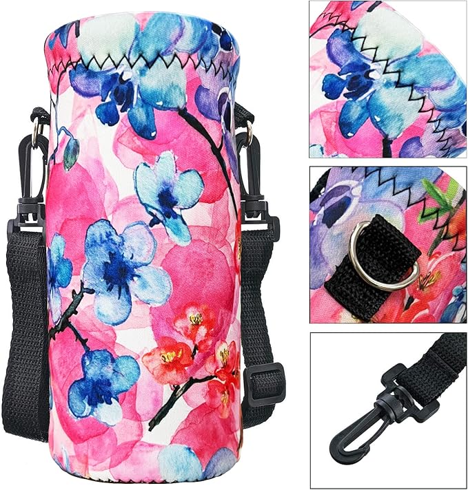 RICHEN Neoprene Water Bottle Carrier Bag with Adjustable Shoulder Strap,Insulated Water Bottle Cover for Stainless Steel/Glass/Plastic Bottles