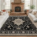 RELEANY Area Rugs Square 8ft Washable Non-Slip, Floral Vintage Distress Print by RELEANY