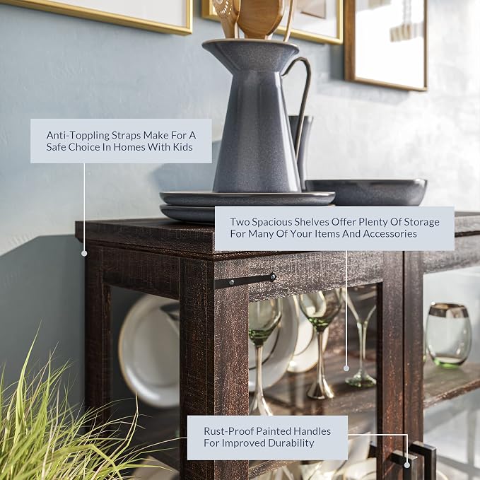 BELLEZE Storage Cabinet with Shelves and Glass Doors - Image 4