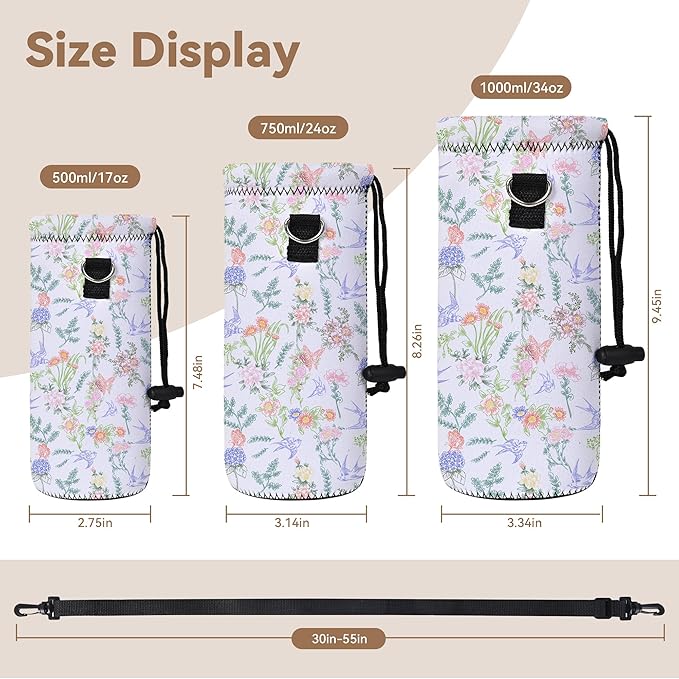 RICHEN Neoprene Water Bottle Carrier Bag with Adjustable Shoulder Strap,Insulated Water Bottle Cover for Stainless Steel/Glass/Plastic Bottles