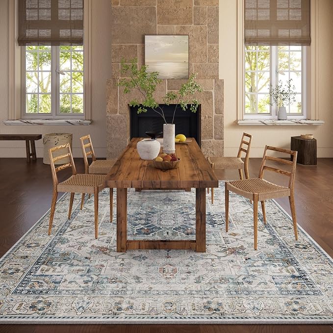 8x10 Area Rugs for Living Room: Washable Bedroom Rug Boho Vintage Rugs Stain Resistant Non Slip Low Pile Soft Lightweight Carpet for Kitchen Dining Room Farmhouse Nursery Kids Room Home Office