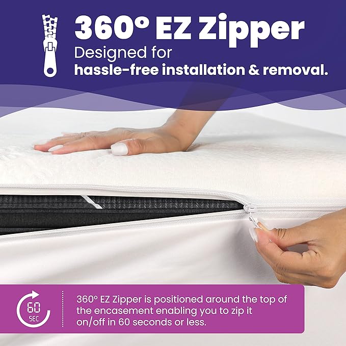 Queen Size Waterproof Bamboo Mattress Encasement by Slumberfy - Premium Skin-Safe Mattress Protector with 360° EZ Zipper, Lab-Tested Bed Bug, Zippered Encasement (60x80 in)