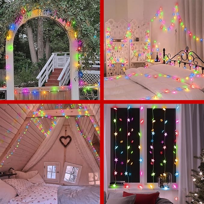Star String Lights 360 LED 132FT, 8 Modes Plug in Star Fairy Lights with Timer & Memory, Indoor Outdoor Star Christmas Lights for Birthday Party Bedroom Wedding Home Classroom Decor Macaron Colors