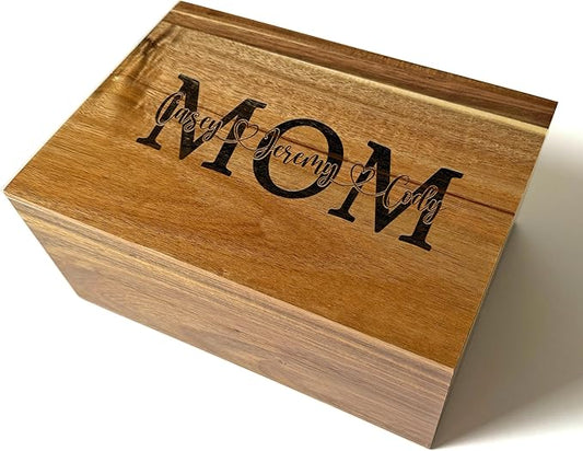 Mom Gifts with Kids Names - Personalized Mothers Day Gift from Son and Daughter, Unique Wooden Memory Box, Cute Birthday Gift Idea, Xmas Present, Custom Keepsake Box Large, 11x8x4,75 in