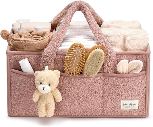 PeraBella Baby Diaper Caddy Organizer with Handle, Boy & Girl Shower Gift Basket, Portable Diaper Storage Basket Bin for Wipes, Newborn Baby Essentials Registry Search Must Haves, Car Caddy Organizer