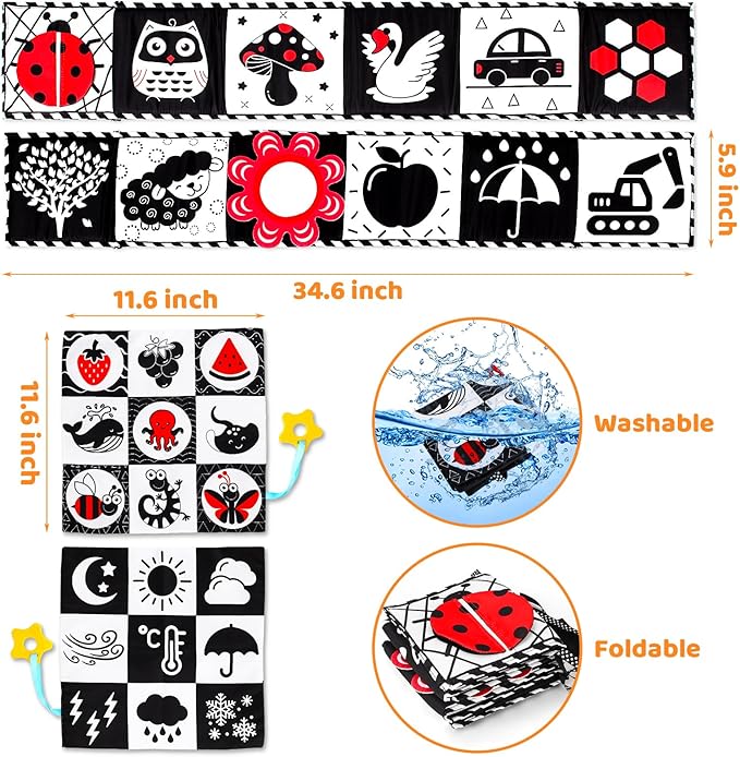 High Contrast Baby Toys for Newborn Infant 0-6 Months Montessori Tummy Time Black and White Sensory Crinkle Toys 0-3 3-6 Months Soft Books Carseat Toys for Baby Boys Girls Easter Basket Stuffers Gifts