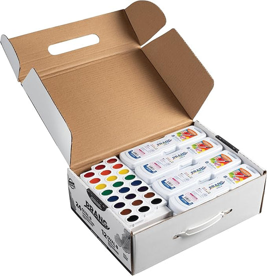 Prang Oval Pan Watercolor Set Master Pack, 8 Assorted Colors, 12 Refill Trays, 24 Paint Sets