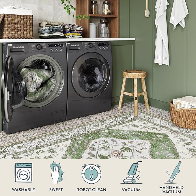 Lahome Boho Washable Hallway Runner Rug - 2x4 Rugs for Bedroom Non-Slip for Entrance (Green, 2'x4')