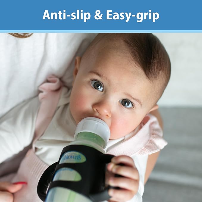 Dr. Brown's Narrow Baby Bottle Handles, 100% Silicone, Easy Grip Removable Handles for Bottle to Sippy Cup Transition, Black, 4m+