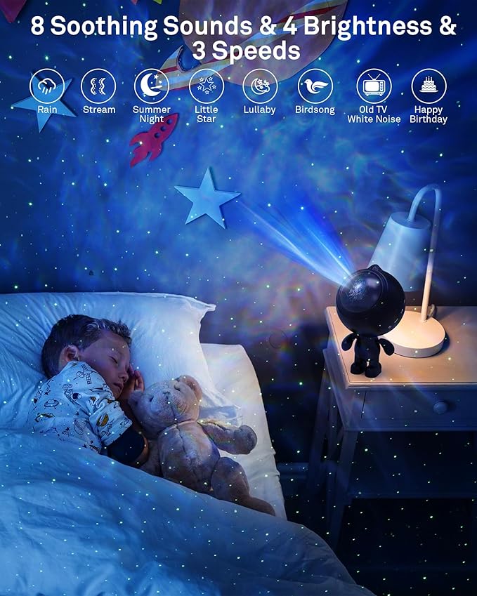AIRIVO Star Projector,Astronaut Galaxy Projector Night Light Bluetooth Speaker with Remote,White Noise,Interactive Posture Adjust,Room Bedroom Decor,Birthday Christmas Gifts for Kids Adults