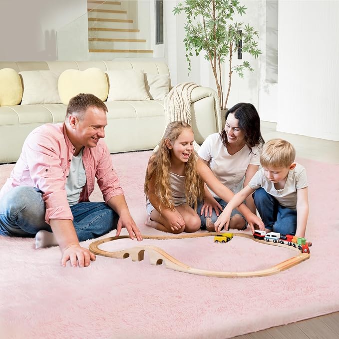 Ultra Soft Rug for Living Room, 5X8 Fluffy Shag Area Rug for Bedroom, Modern Shaggy Carpets Fuzzy Rug for Teens Dorm Nursery Home Decor Aesthetic, Upgrade Anti-Skid Durable, Pink