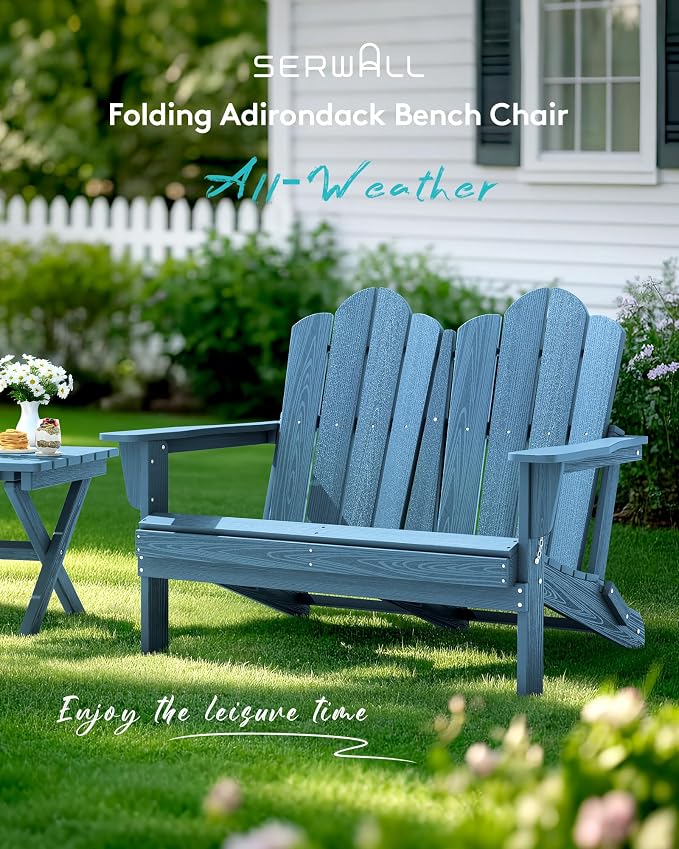 SERWALL 3 Pieces Patio Adirondack Bench Set, 2 Folding Adirondack Bench and 1 - Image 9