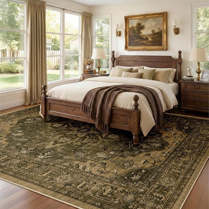 RELEANY Area Rugs 9'x12' Washable Non-Slip, Floral Vintage Distress Print - Image 2